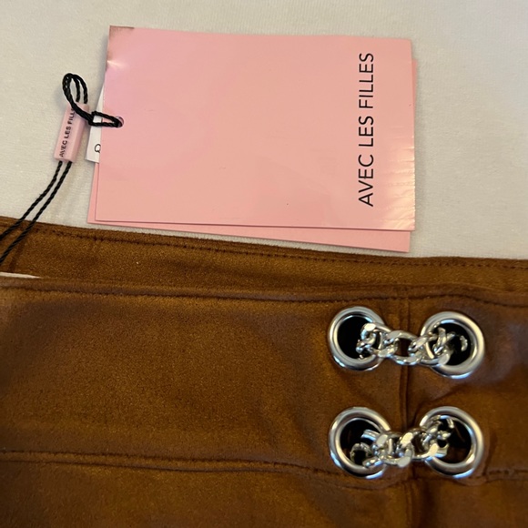 AVEC LES FILLES New Small Leather Zip-Up Chain Wrap Mini Skirt Small Retro suede - Picture 10 of 10